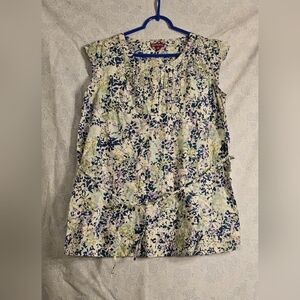 ✨️ Merona Floral Sleeveless Pintuck Blouse ~ Medium/ Blue- Green- Purple